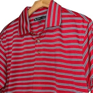 Pebble Beach Men’s Size M Red White Blue Striped Performance Polo Shirt